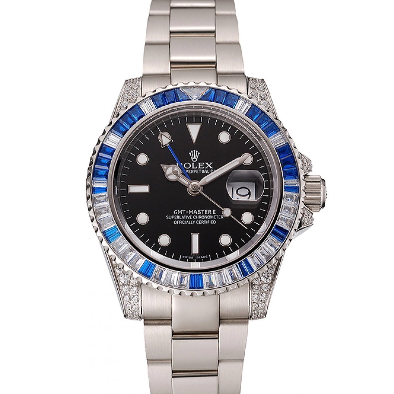 II Bezel Set 1453747 Dial Stainless GMT And Master Black Swiss Case Steel Stone Bracelet Rolex 0602